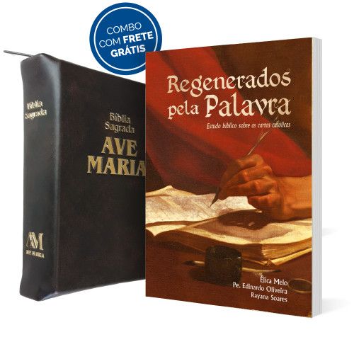 Bíblia Ave Maria Zíper Bolso Marrom + Regenerados pela Palavra