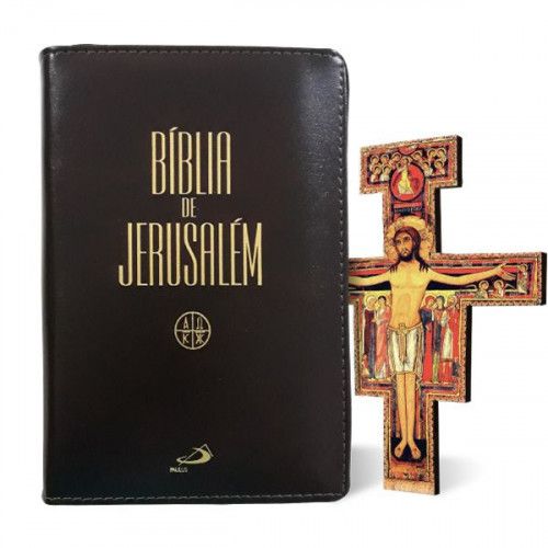 Bíblia Jerusalém Zíper + Cruz de São Damião A5