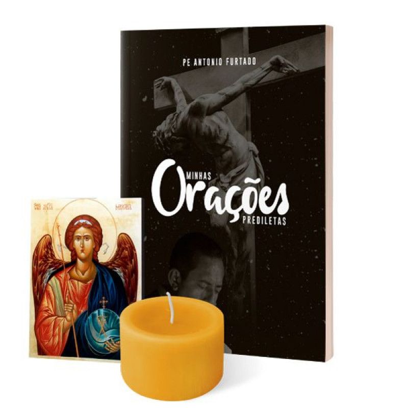 Minhas Orações Prediletas + Vela Liturgica 5cm + Ícone São Miguel - A6