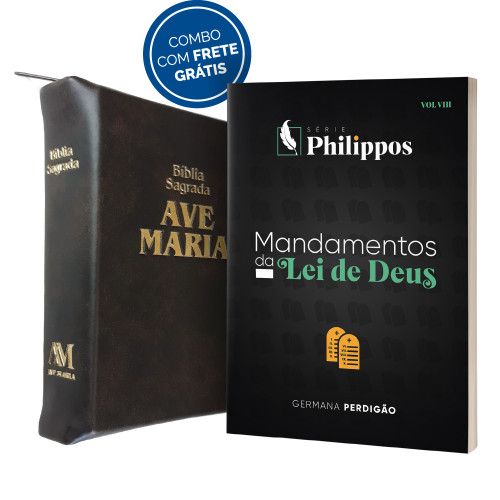 Bíblia Ave Maria Zíper Bolso Marrom + Mandamentos da Lei de Deus | Série Philippos