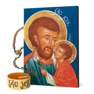 Vela São José  + Terço São José + Ícone São José Guardião - A5