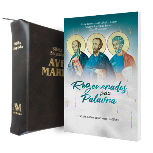 Bíblia Ave Maria Zíper Bolso Marrom + Regenerados pela Palavra